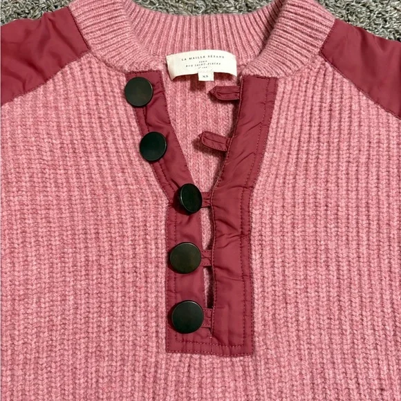 Sézane Pink Wool Cotton Sweater Quater Button Pull Ewen Jumper Rosewood Color - Picture 4 of 10